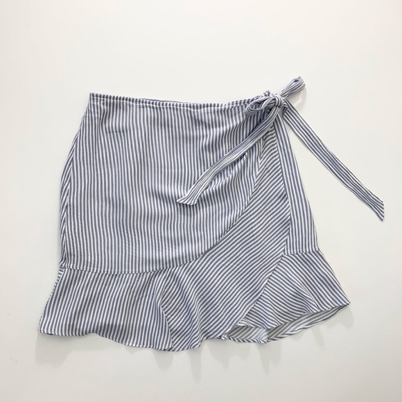 Abercrombie & Fitch Blue White Striped Side Tie Wrap Skirt Sz S - Picture 1 of 12